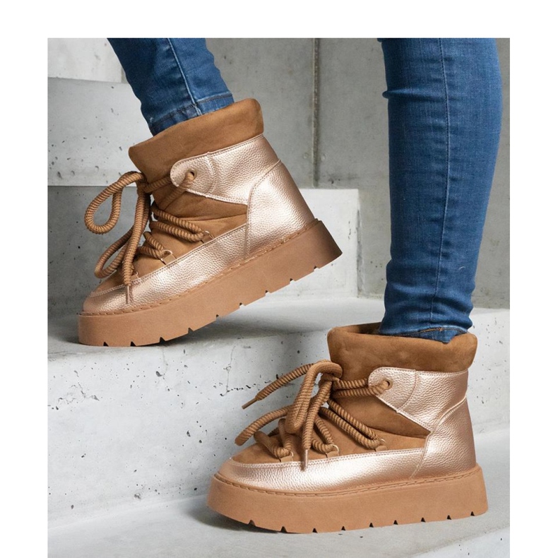 Bottes de neige à plateforme isolées avec de la fourrure brun 1