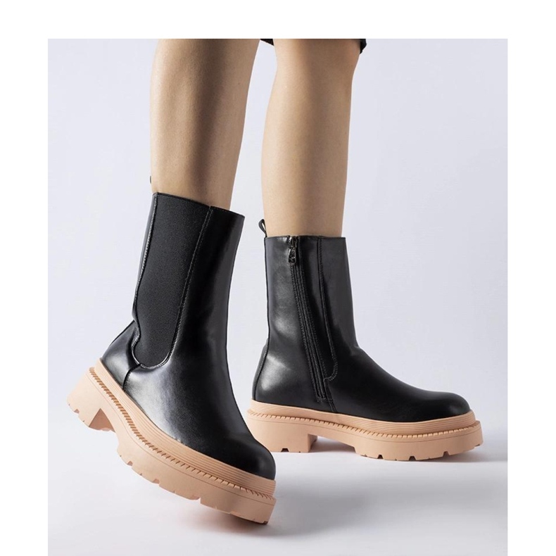 Bottines noires à semelle rose clair le noir 1