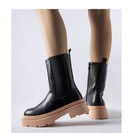 Bottines noires à semelle rose clair 2