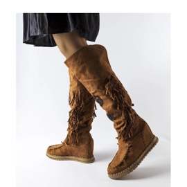 Bottines compensées marron à franges brun 2