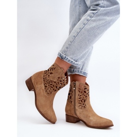 Zazoo 3404 Bottines en daim ajouré beige 2