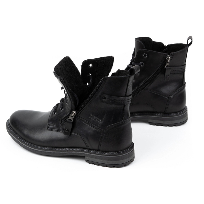 Kampol Bottes d'hiver en cuir pour hommes 155KAM, noir le noir 1