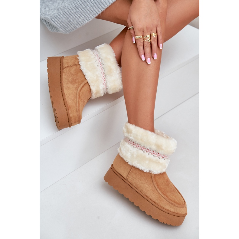 Bottes de neige à plateforme pour femmes avec fourrure et motif Camel Deepanti brun 1