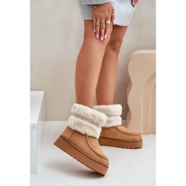 Bottes de neige à plateforme pour femmes avec fourrure et motif Camel Deepanti brun 9