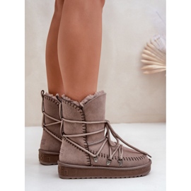 Bottes de neige pour femmes en daim naturel D.Franklin DFSH375004 beige foncé 2