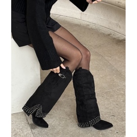 Bottines à tige retroussée sur talon, noir le noir 2