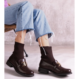 Bottines marron avec tige en tissu brun 1
