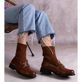 Bottines marron avec tige en tissu brun 1