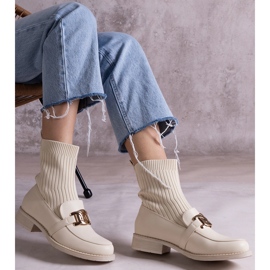 Bottines beiges avec tige en tissu 1