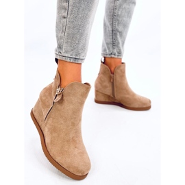 Bottines compensées en daim kaki beige 3