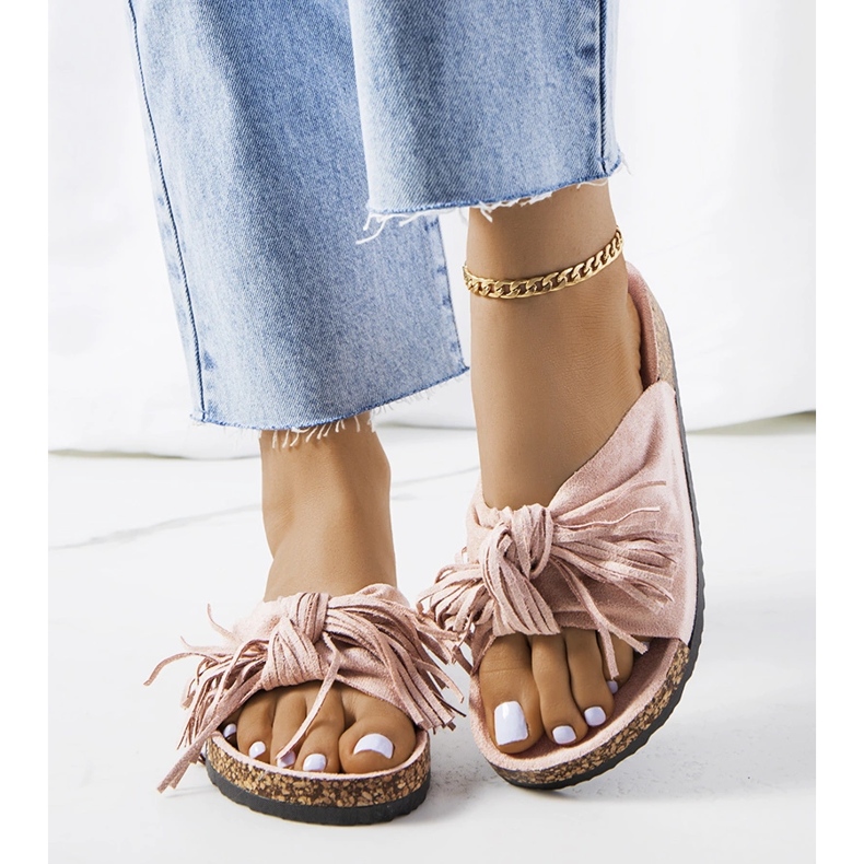 Babouches roses à franges Laderies 1