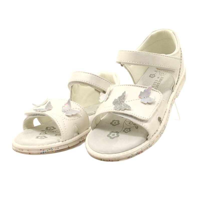 Sandales velcro pour filles dans les papillons American Club XD58 / 22 blanc blanche 3 Sandales velcro pour filles dans les papillons American Club XD58 / 22 blanc blanche 3