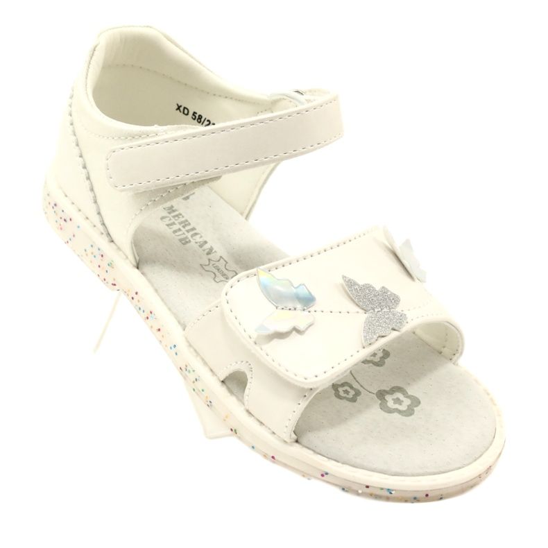 Sandales velcro pour filles dans les papillons American Club XD58 / 22 blanc 7
