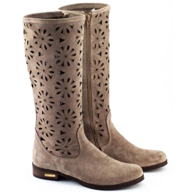 Olivier Bottines ajourées à fleurs femme, beige foncé 2