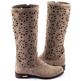 Olivier Bottines ajourées à fleurs femme, beige foncé 4