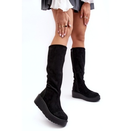 Bottes en daim pour femmes sur la plateforme S.Barski, noires le noir 1