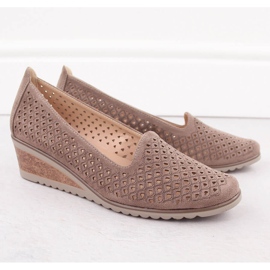 Chaussures compensées ajourées en daim pour femme, marron, Potocki SZ12306 brun 2