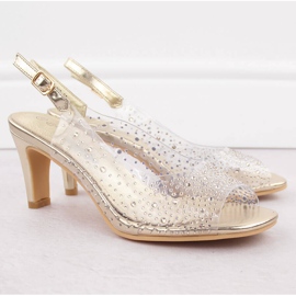 Sandales femme transparentes à talons hauts avec zircons dorés Potocki WS43317 d'or 3