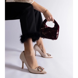 Talons hauts beiges ornés de zircons colorés 1