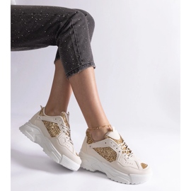 Baskets femme beiges avec empiècements pailletés 2