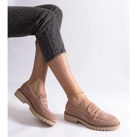 Mocassins roses ajourés en éco-daim 2
