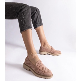 Mocassins roses ajourés en éco-daim 1