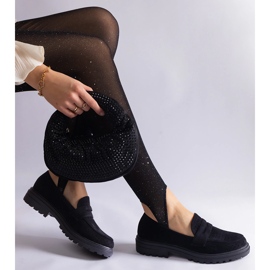 Mocassins noirs ajourés en éco-daim 1