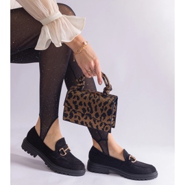 Mocassins ouverts noirs avec éco daim avec un tir le noir 1