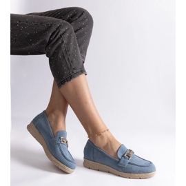 Mocassins des femmes bleues avec éco daim avec une chaîne 2