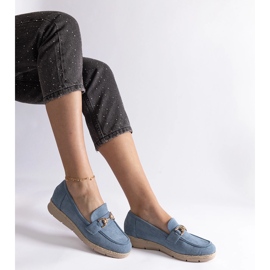 Mocassins des femmes bleues avec éco daim avec une chaîne 3