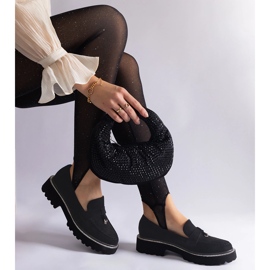Mocassins noirs de la peau en daim avec un ornement le noir 3