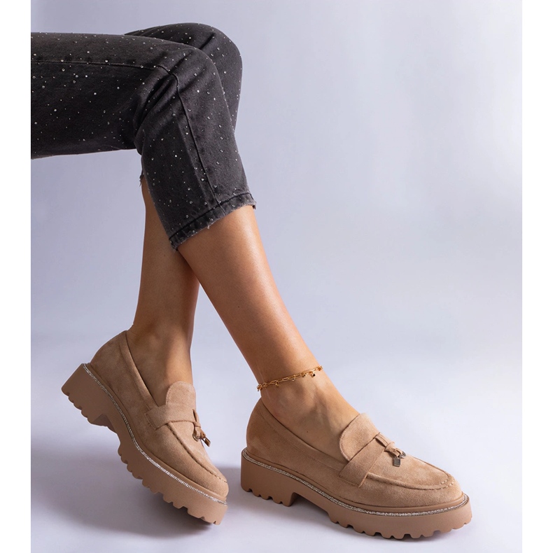 Mocassins beiges en cuir éco-daim 2