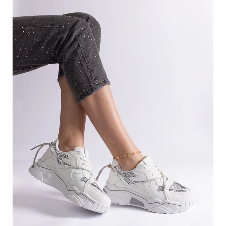 Baskets femme blanches à paillettes 2