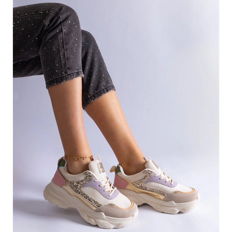 Baskets multicolores avec inserts paillettes beige 2