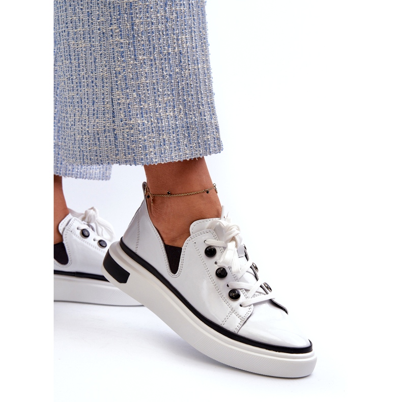 S.Barski Chaussures de sport pour femmes laquées en cuir LR535 blanc blanche 2