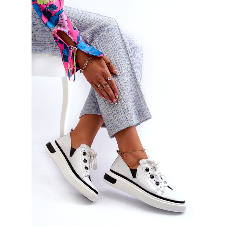 S.Barski Chaussures de sport pour femmes laquées en cuir LR535 blanc blanche 3