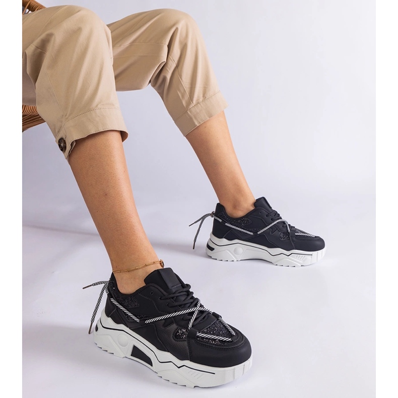 Baskets pour femmes noires avec paillettes le noir 1