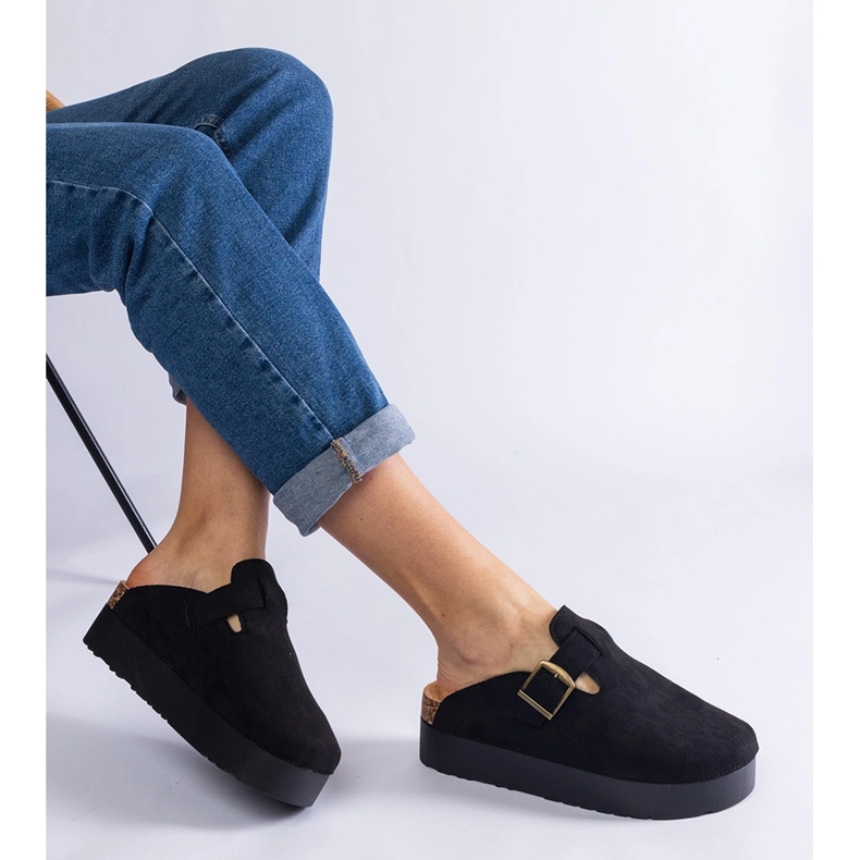 Blacks Women's Slippers sur la plate-forme avec une boucle noir 1