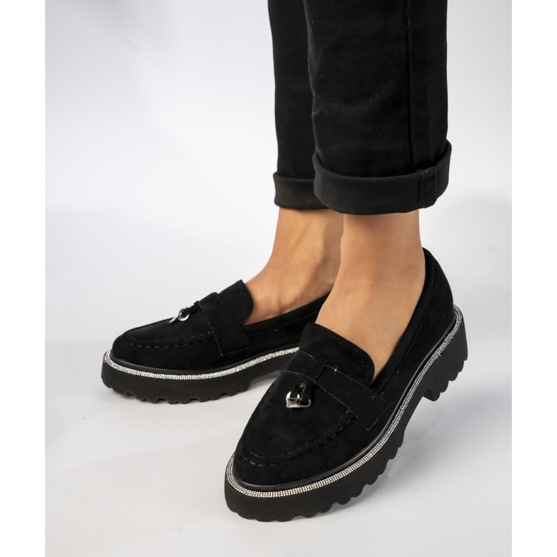 Mocassins en daim noir avec des zircons le noir 1