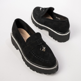 Mocassins en daim noir avec des zircons le noir 4