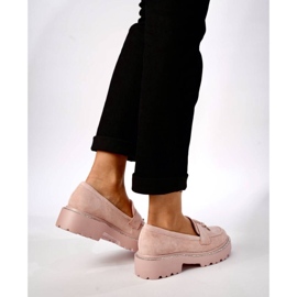 Mocassins roses en poudre pour femmes avec franges 1
