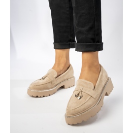 Mocasins en daim des femmes avec des franges kaki beige 3