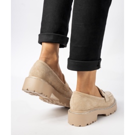 Mocasins en daim des femmes avec des franges kaki beige 4
