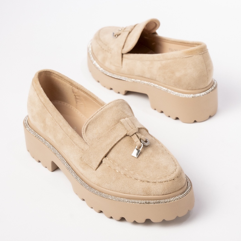 Mocasins en daim des femmes avec des franges kaki beige 2