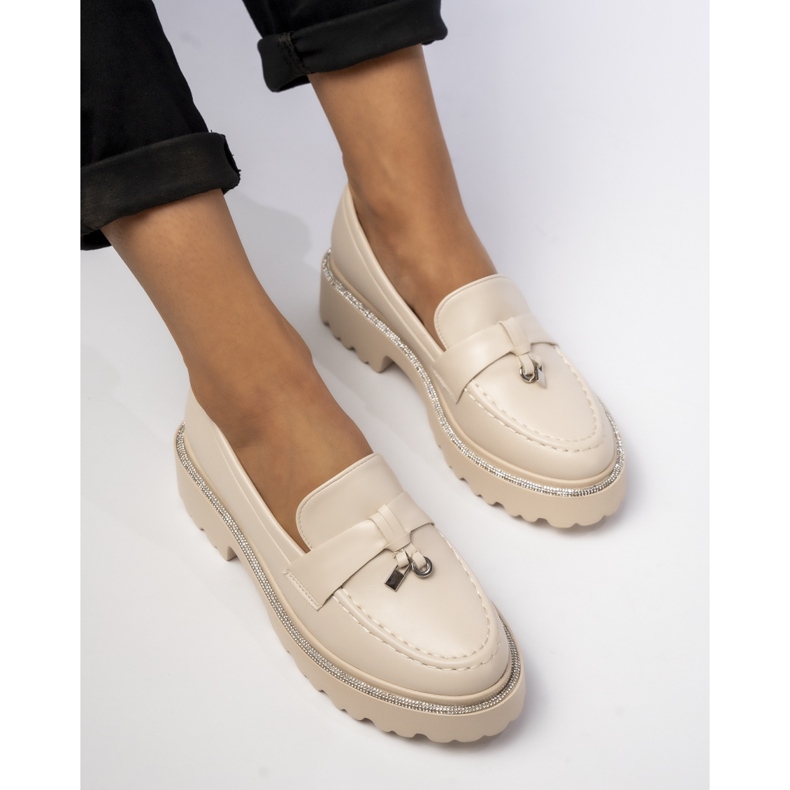 Mandards en cuir Eco pour femmes avec franges beige 1