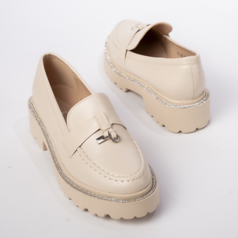 Mandards en cuir Eco pour femmes avec franges beige 2