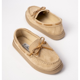 Mocassins en daim beige des femmes avec un arc 5