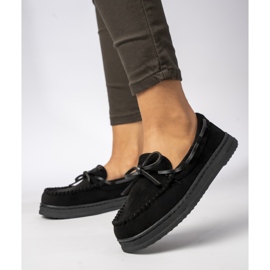 Mocassins en daim noir pour femmes avec un arc le noir 3