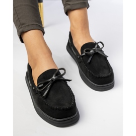 Mocassins en daim noir pour femmes avec un arc le noir 4