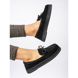 Mocassins en daim noir pour femmes avec un arc le noir 1